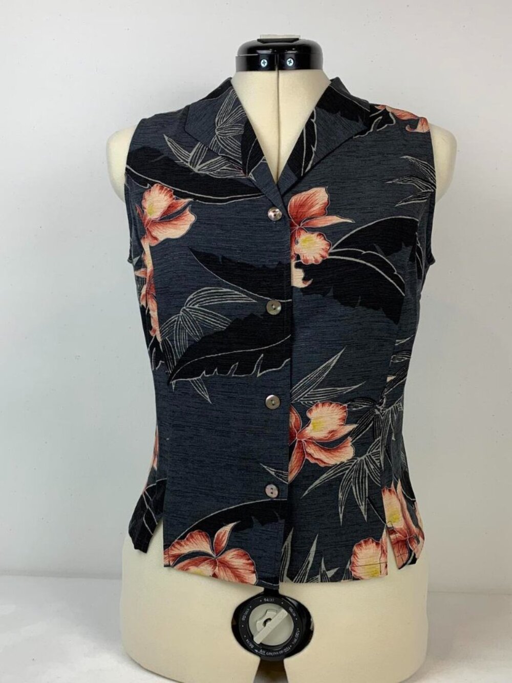 Tommy Bahama Silk Floral Button-Up Shirt - Black with Pink Flowers, Size S